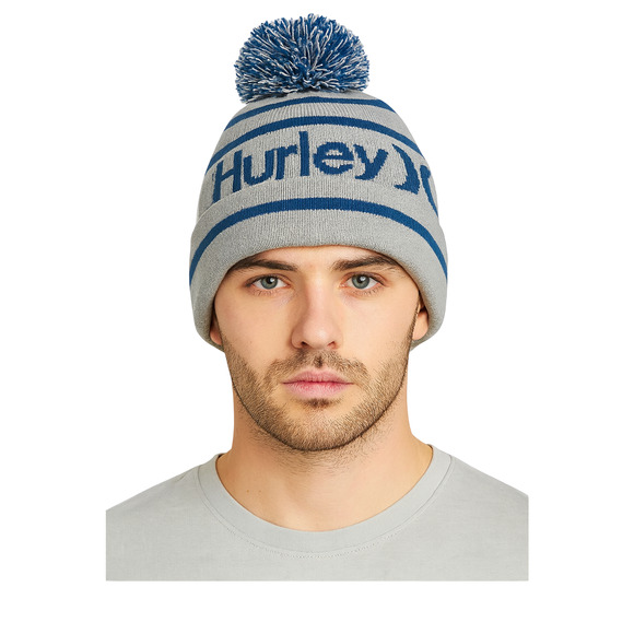 Hurley Ragland Gray Blue Pom Beanie Knit Winter Hat Cuffed Acrylic One Size New - Picture 3 of 12